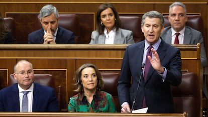 Intervención del líder popular, Alberto Núñez Feijóo, durante la sesión de control al Gobierno este miércoles en el Congreso de los Diputados.