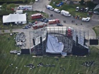 Vista aérea del escenario hundido en Toronto del concierto de Radiohead.