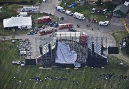 Vista aérea del escenario hundido en Toronto del concierto de Radiohead.