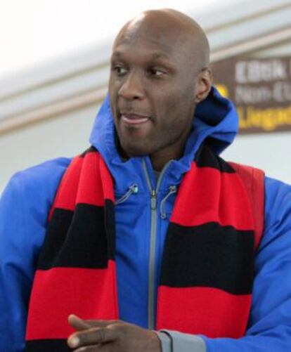 Lamar Odom, a su llegada al aeropuerto de Bilbao
