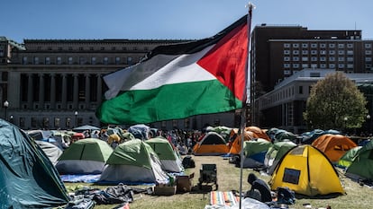 Acampada de estudiantes en la Universidad de Columbia en protesta por la guerra en Gaza, el 25 de abril de 2024.  