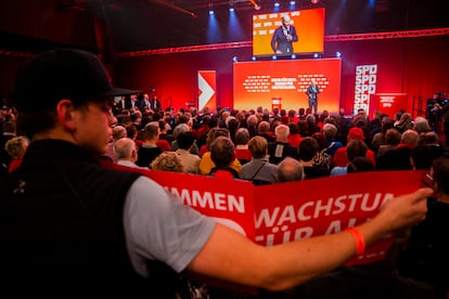 Olaf Scholz, durante el mitin de cierre de campa?a del SPD en Dortmund, este viernes.