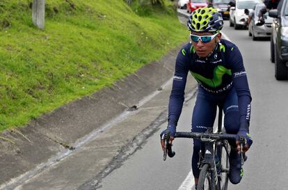 Nairo, durante uno de sus &uacute;ltimos entrenamientos en Colombia.