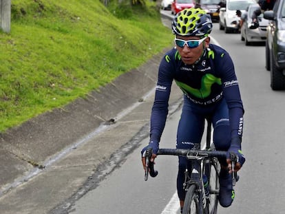 Nairo, durante uno de sus &uacute;ltimos entrenamientos en Colombia.