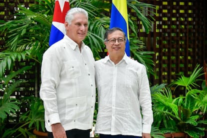 Miguel Díaz-Canel and Gustavo Petro in Havana at the end of the third round of peace talks between the Colombian government and the ELN