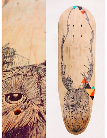 Aunque ninguno de tus amigos sea un 'skater', colgar tablas en la pared como elemento decorativo está en auge. Este diseño artesanal está disponible en Etsy (220 euros)