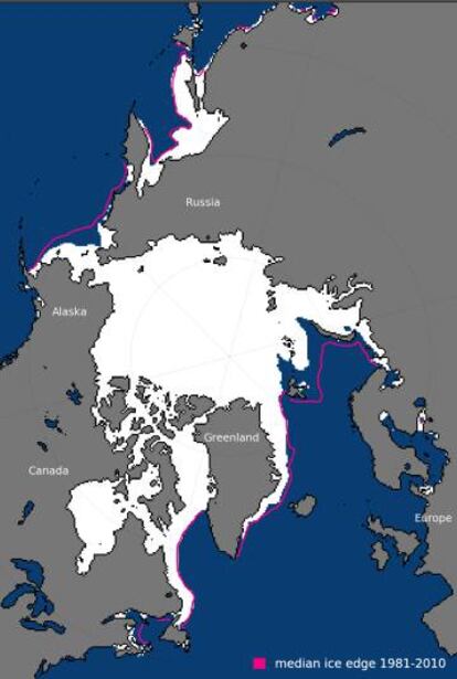 Extensión del hielo en el Ártico durante enero de 2017.