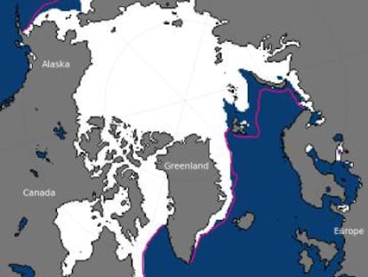 Extensión del hielo en el Ártico durante enero de 2017.