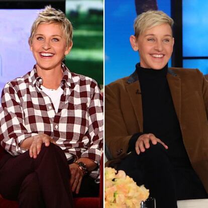 La comedianta Ellen DeGeneres bromea con el hecho de que 10 años después se sigue sentando de la misma forma. "Nunca me di cuenta de lo diferente que posiciono ahora mi mano", escribió junto a las fotografías.