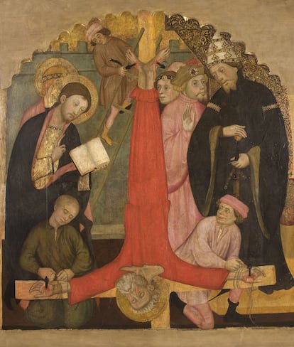 'Crucifixión de San Pedro', de Pere Serra, pintado hacía 1400, tabla perteneciente al retablo mayor de la iglesia de San Pedro de Cubells, Lleida. 