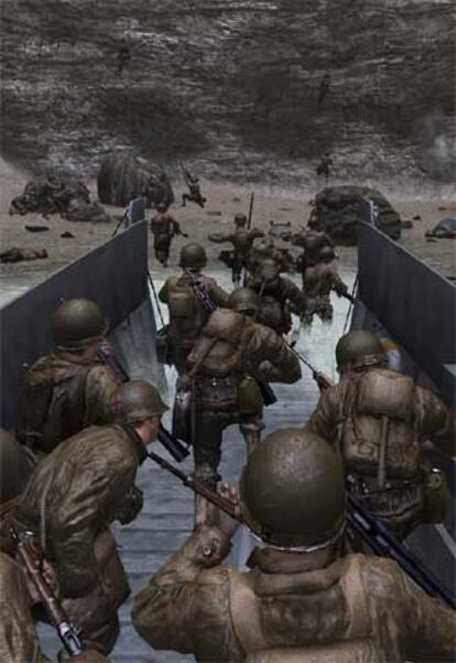Desembarco de soldados en la playa.