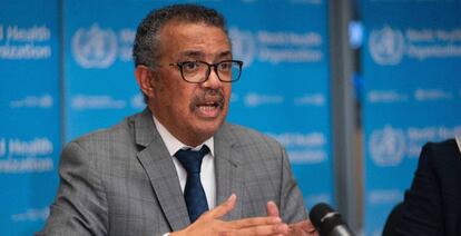 El director general de la Organización Mundial de la Salud (OMS), Tedros Adhanom Ghebreyesus, durante la rueda sobre la Covid-19.