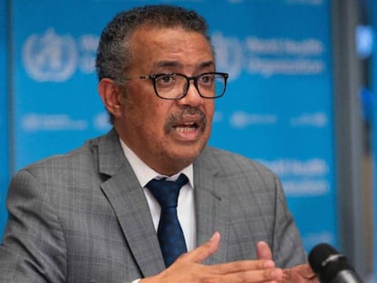 El director general de la Organización Mundial de la Salud (OMS), Tedros Adhanom Ghebreyesus, durante la rueda sobre la Covid-19.