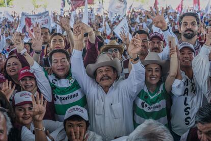 Mario Delgado, Armando Guadiana y Claudia Sheinbaum el 20 de mayo en Torreón (Estado de Coahuila).