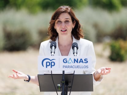 La presidenta de la Comunidad de Madrid y candidata del PP a la reelección, Isabel Díaz Ayuso, el miércoles en Paracuellos del Jarama (Madrid).