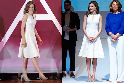 Este diseño blanco de Carolina Herrera lo estrenó el año pasado en un acto en el que coincidió con Manuela Carmena y ha vuelto a lucirlo este en los Premios Nacionales de la Moda celebrados en Madrid. ¿Cuándo se lo volveremos a ver puesto?