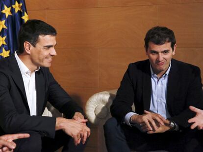 El l&iacute;der socialista, Pedro S&aacute;nchez, y Albert Rivera, lider de Ciudadanos. 
 