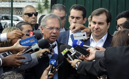 Paulo Guedes e Rodrigo Maia, no dia 28.