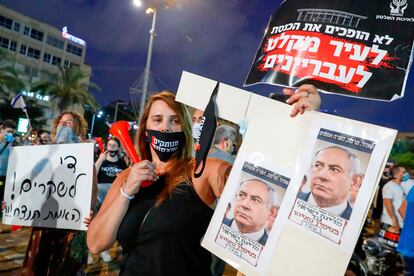 Manifestación contra la gestión de Netanyahu, el sábado en Tel Aviv.