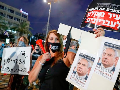 Manifestación contra la gestión de Netanyahu, el sábado en Tel Aviv.