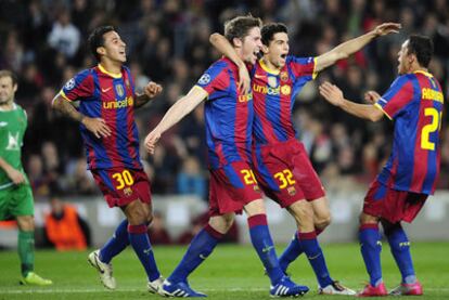 Thiago, Fontàs, Bartra y Adriano (de izquierda a derecha) celebran el primer gol.