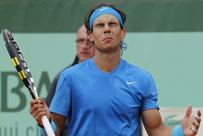 Nadal se lamenta por un fallo en el partido contra Andújar.