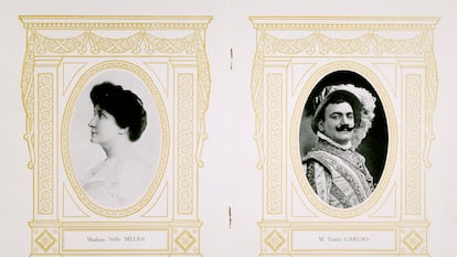 La soprano Nellie Melba y el tenor Enrico Caruso, en los papeles de Gilda y el duque de Mantua, en el 'Rigoletto' de Verdi. La imagen, sin datar, pertenece a la colección de la Biblioteca del Museo de la Ópera Nacional de París-Garnier.