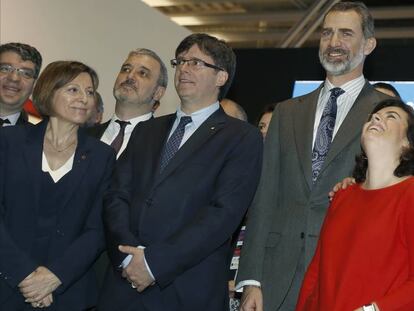 Forcadell, Puigdemont, el Rey, Sáenz de Santamaría y Junqueras el pasado lunes en el Mobile World Congress.