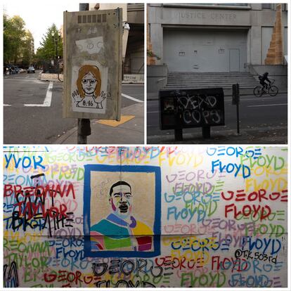 Algunas de las consignas de las protestas pintadas en las calles de Portland.