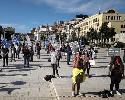 Manifestación a favor de la justicia y la igualdad en EE UU, celebrada en Lisboa, el 9 de junio.