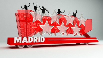Diseño de la carroza de la Comunidad de Madrid para el desfile de la Hispanidad en Madrid.