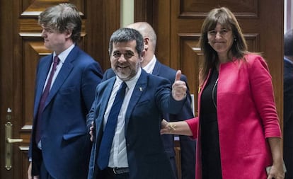 Jordi Sànchez (centro), el pasado 20 de mayo en el Congreso.