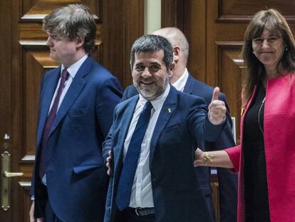 Jordi Sànchez (centro), el pasado 20 de mayo en el Congreso.