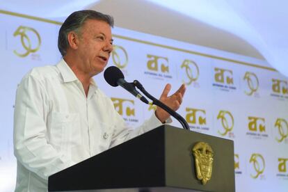 El presidente Juan Manuel Santos durante su discurso en Barranquilla este viernes.