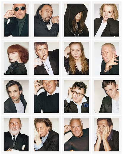 Polaroids de Ezra Petronio de Michael Kors, Yohji Yamamoto, Jun Takahashi, Jil Sander, Sonia Rykiel, Jay Jopling, Ann Demeulemeester, Jean Paul Gaultier, Nicolas Ghesquière, Graydon Carter, Alber Elbaz, Hedi Slimane, Gianfranco Ferré, Paul Smith, Giorgio Armani y Mario Testino.