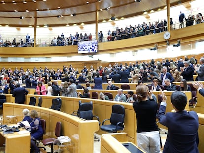 El pleno del Congreso, reunido de forma excepcional en el Senado, celebra este jueves la reforma del artículo 49 de la Constitución junto a miembros de entidades sociales y de discapacitados, en las bancadas superiores del hemiciclo.