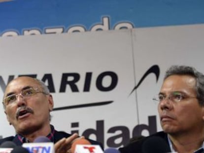 Rueda de prensa de la oposición hoy en Caracas.