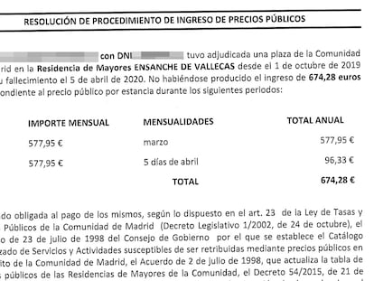 Hijos de fallecidos en las residencias de Madrid durante la pandemia reciben cartas en las que les reclaman las deudas cuatro años después 