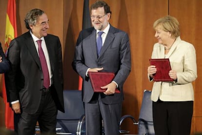 Rosell junto a Rajoy y Merkel en Berl&iacute;n el pasado d&iacute;a 1 de septiembre.