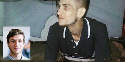 Omar al Shogre, a su salida de la prisión de Saidnaya (en grande) y en Suecia.