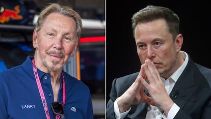 Larry Ellison, cofundador de Oracle, a la izquierda, y Elon Musk, CEO de Tesla y SpaceX, a la derecha.