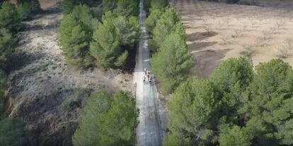 Un grupo de ciclistas en el Camino de Levante antes de llegar a Mula.