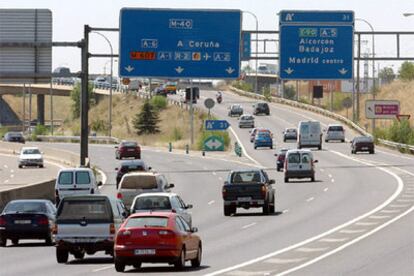 Estado de la M-40 a la altura de la salida a Alcorcón (Madrid), en dirección a la carretera de extremadura.