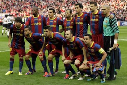 El 'once' del Barcelona en Wembley.