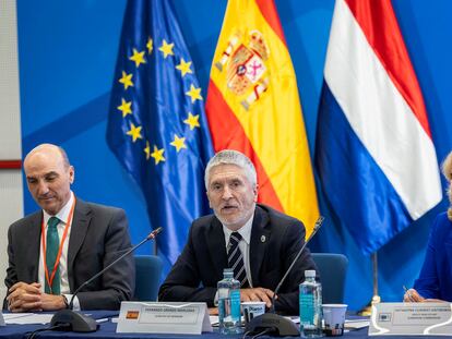 El ministro Fernando Grande-Marlaska inaugura este 23 de mayo unas jornadas de expertos policiales de 24 países de la UE sobre la eliminación de contenidos terroristas en internet, en una imagen facilita por Interior.
©MIGUEL BERROCAL