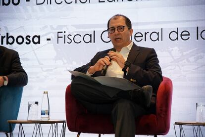 Francisco Barbosa, fiscal general de la Nación, durante el foro ‘Visión 2024: tendencias Colombia’ organizado por Prisa Media, en Bogotá, el 27 de noviembre de 2023.