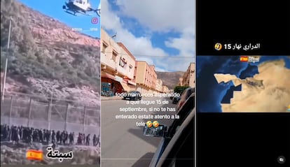 Tres imágenes de cuentas de Instagram y TikTok donde se avisa del intento de entrada de inmigrantes para este domingo en Ceuta.