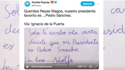 Captura del tuit del PP, ya borrado.