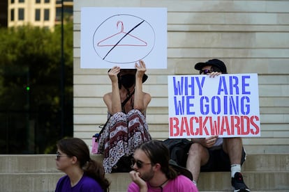 Manifestantes favorables al derecho al aborto, el viernes en Austin (Texas).