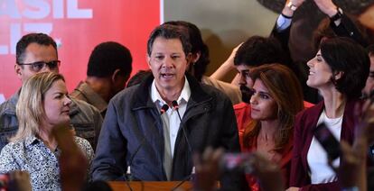 El candidato del PT, Fernando Haddad tras conocerse los resultados